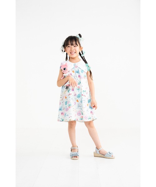 nino(ニノ)の「ミントストライプねこプリント リボン衿ワンピース(ワンピース・キッズ・ミント・140cm/130cm/150cm)」の5枚目の写真