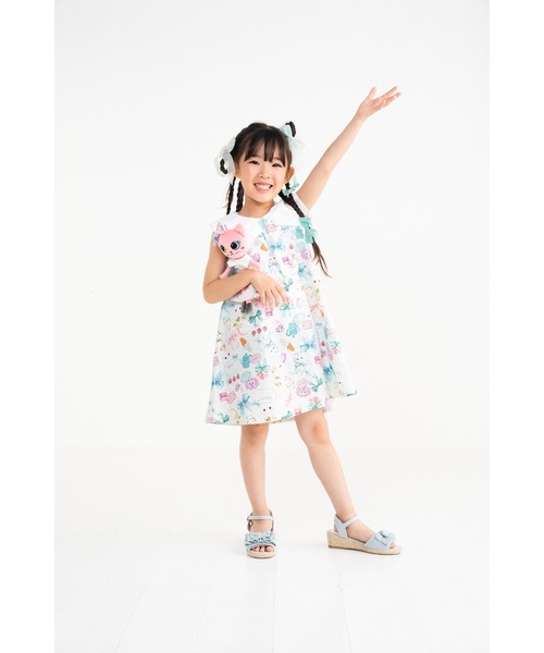 nino(ニノ)の「ミントストライプねこプリント リボン衿ワンピース(ワンピース・キッズ・ミント・140cm/130cm/150cm)」の6枚目の写真