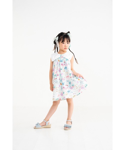 nino(ニノ)の「ミントストライプねこプリント リボン衿ワンピース(ワンピース・キッズ・ミント・140cm/130cm/150cm)」の8枚目の写真