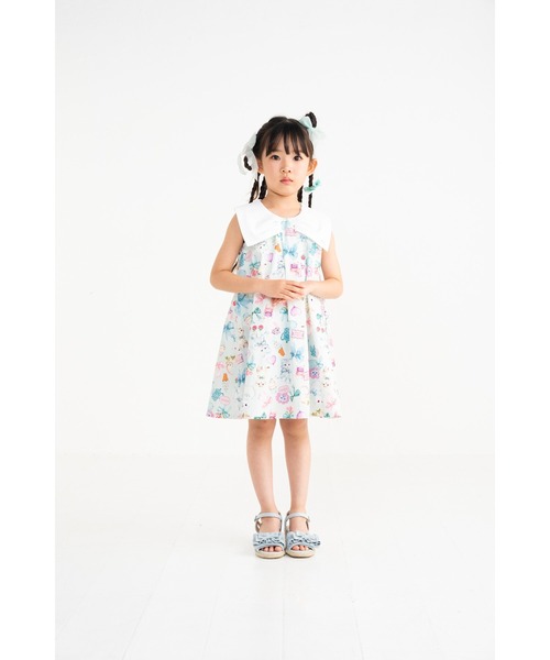 nino(ニノ)の「ミントストライプねこプリント リボン衿ワンピース(ワンピース・キッズ・ミント・140cm/130cm/150cm)」の9枚目の写真