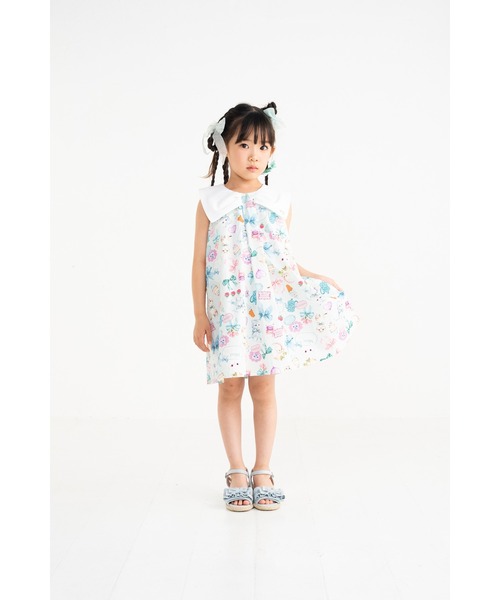 nino(ニノ)の「ミントストライプねこプリント リボン衿ワンピース(ワンピース・キッズ・ミント・140cm/130cm/150cm)」の10枚目の写真