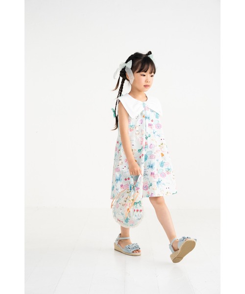 nino(ニノ)の「ミントストライプねこプリント リボン衿ワンピース(ワンピース・キッズ・ミント・140cm/130cm/150cm)」の14枚目の写真