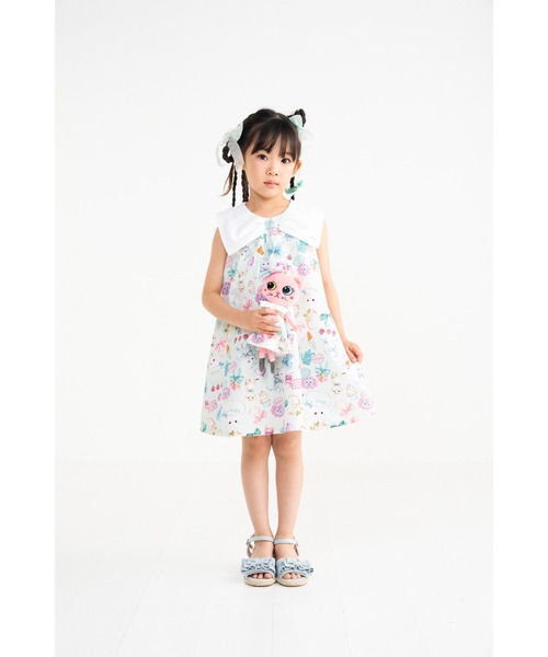 nino(ニノ)の「ミントストライプねこプリント リボン衿ワンピース(ワンピース・キッズ・ミント・140cm/130cm/150cm)」の13枚目の写真