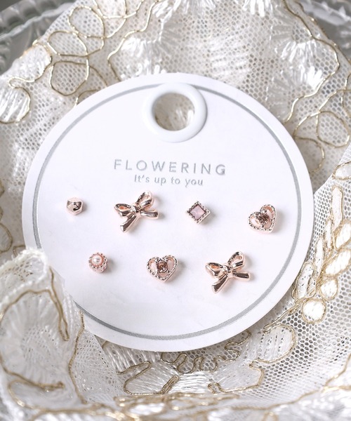 Flowering(フラワーリング)の「パール/ハート/ガーリー/セットピアス(ピアス(両耳用)・レディース・シャンパン/ピンクゴールド/ゴールド/ピンク系1/ピンク系2/ピンク系3/ピンク/ゴールド系2/ゴールド系1/ゴールド系3/シルバー/ブルー・FREE)」の2枚目の写真