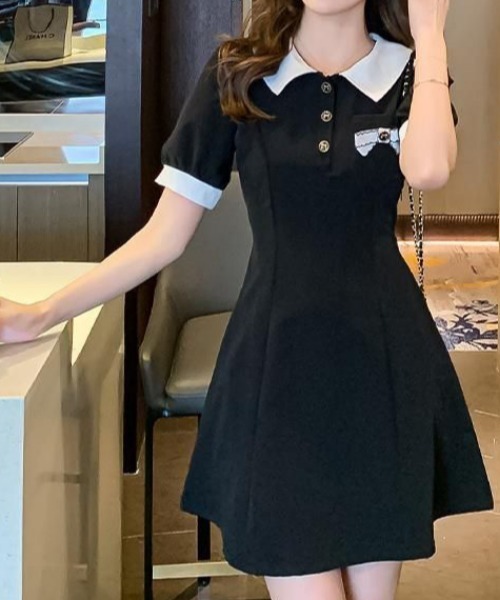 NANEA(ナネア)の「リボン付きバイカラーポロワンピース(ワンピース・レディース・ブラック・SMALL)」の10枚目の写真