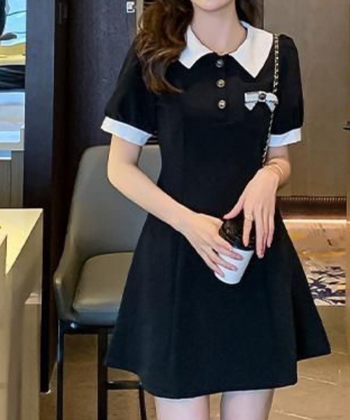 NANEA(ナネア)の「リボン付きバイカラーポロワンピース(ワンピース・レディース・ブラック・SMALL)」の11枚目の写真