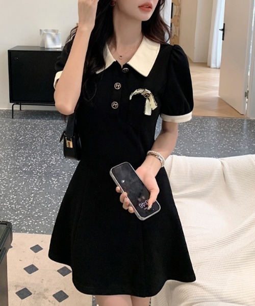 NANEA(ナネア)の「リボン付きバイカラーポロワンピース(ワンピース・レディース・ブラック・SMALL)」の15枚目の写真