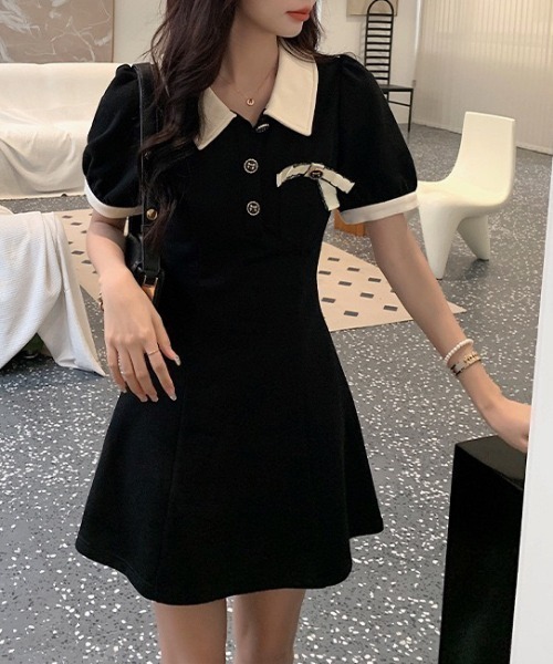 NANEA(ナネア)の「リボン付きバイカラーポロワンピース(ワンピース・レディース・ブラック・SMALL)」の17枚目の写真