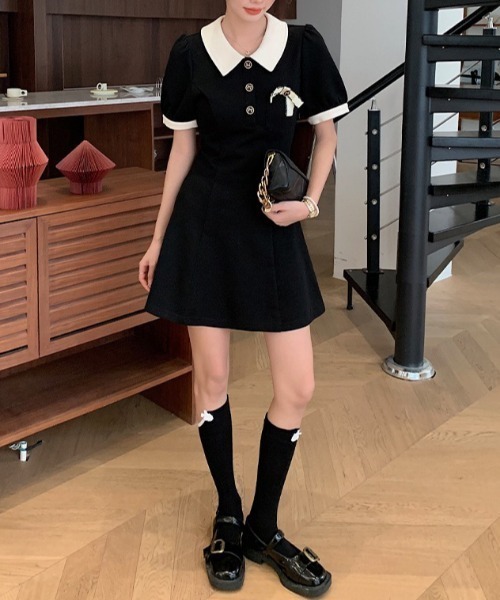 NANEA(ナネア)の「リボン付きバイカラーポロワンピース(ワンピース・レディース・ブラック・SMALL)」の19枚目の写真