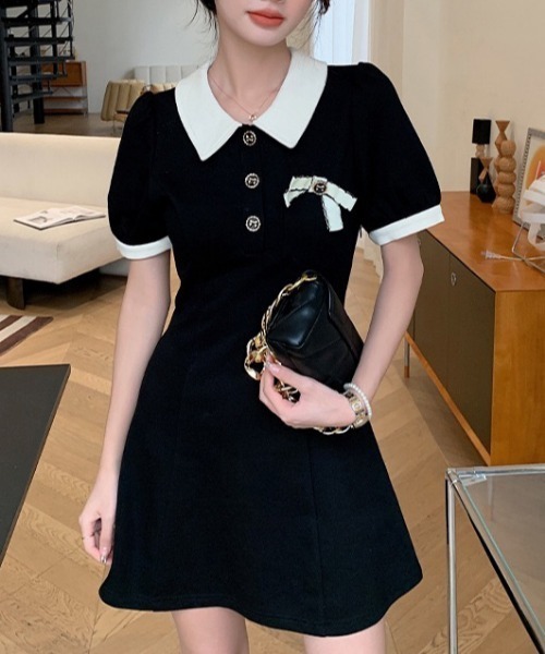 NANEA(ナネア)の「リボン付きバイカラーポロワンピース(ワンピース・レディース・ブラック・SMALL)」の20枚目の写真