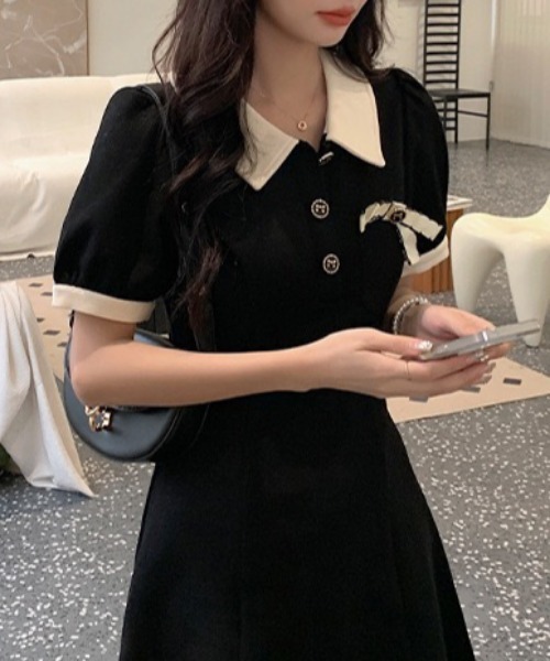 NANEA(ナネア)の「リボン付きバイカラーポロワンピース(ワンピース・レディース・ブラック・SMALL)」の14枚目の写真