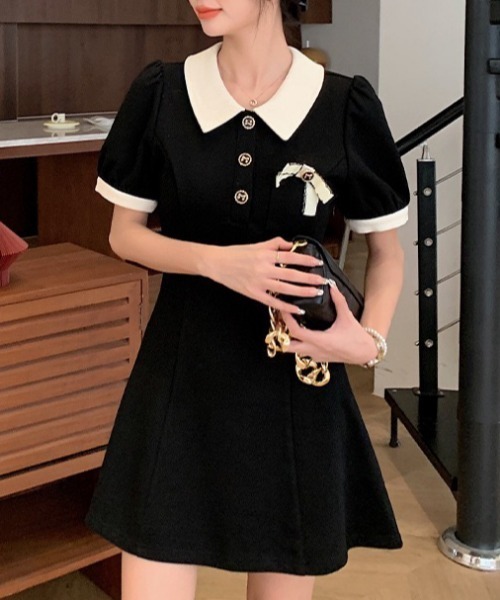 NANEA(ナネア)の「リボン付きバイカラーポロワンピース(ワンピース・レディース・ブラック・SMALL)」の22枚目の写真