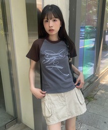 フェアリーナグランカジュアルレタリングバイカラー半袖Tシャツカットソー
