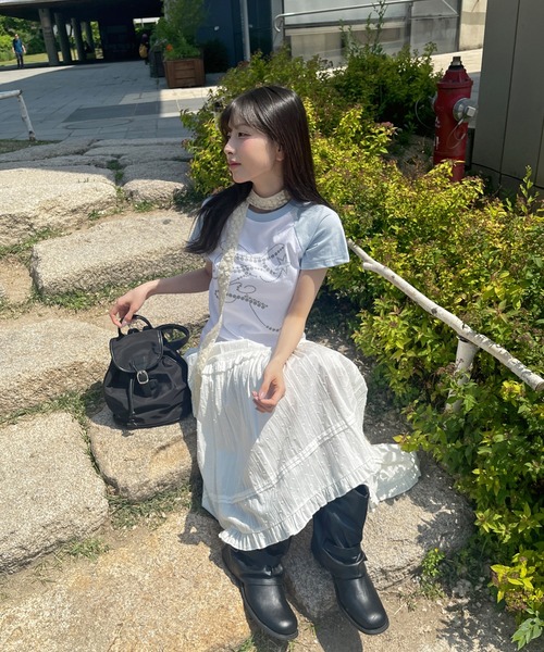 UNE MANSION(ユヌマンション)の「フェアリーナグランカジュアルレタリングバイカラー半袖Tシャツカットソー(Tシャツ/カットソー・レディース・ホワイト/ネイビー/チャコール・FREE)」の8枚目の写真