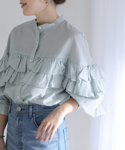 La TOTALITE（ラトータリテ）の「【洗える】ダブルフリルシャツ（シャツ/ブラウス・レディース・ライトイエロー/ホワイト/スカイブルー・FREE）」の3枚目の写真