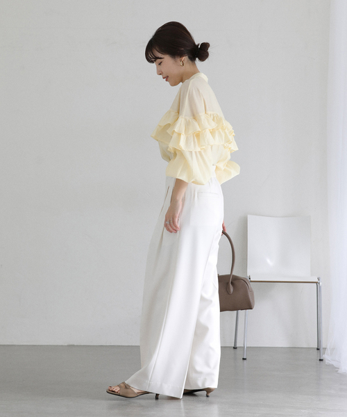La TOTALITE（ラトータリテ）の「【洗える】ダブルフリルシャツ（シャツ/ブラウス・レディース・ライトイエロー/ホワイト/スカイブルー・FREE）」の4枚目の写真
