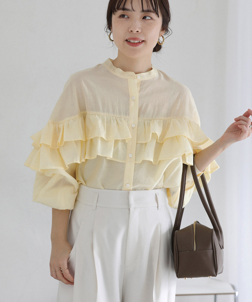 La TOTALITE（ラトータリテ）の「【洗える】ダブルフリルシャツ（シャツ/ブラウス・レディース・ライトイエロー/ホワイト/スカイブルー・FREE）」の5枚目の写真