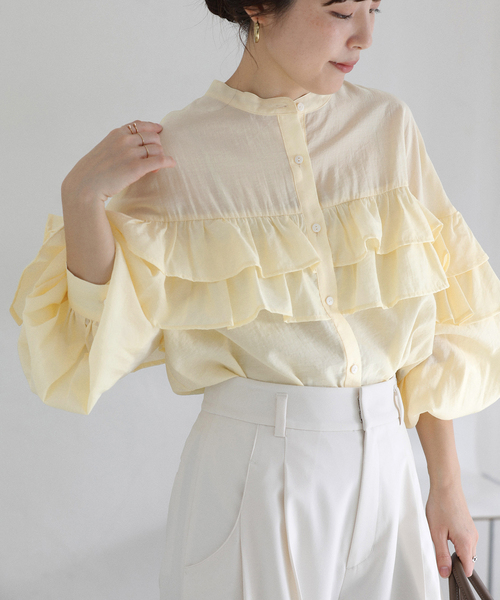La TOTALITE（ラトータリテ）の「【洗える】ダブルフリルシャツ（シャツ/ブラウス・レディース・ライトイエロー/ホワイト/スカイブルー・FREE）」の6枚目の写真