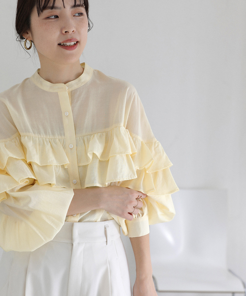 La TOTALITE（ラトータリテ）の「【洗える】ダブルフリルシャツ（シャツ/ブラウス・レディース・ライトイエロー/ホワイト/スカイブルー・FREE）」の7枚目の写真