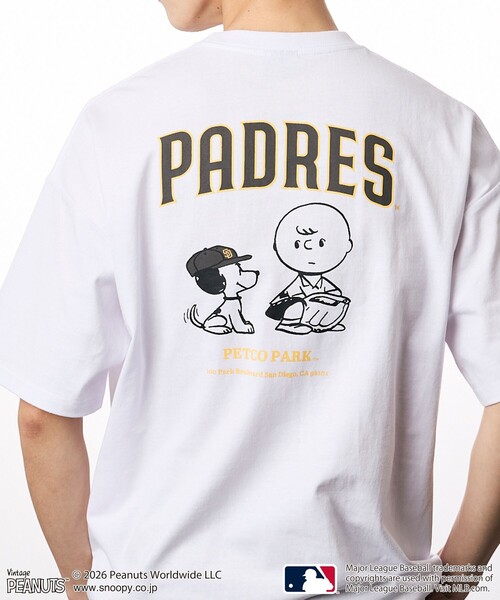 限定 PEANUTS×MLB Big シルエットバックプリント Tシャツ / PADRES (лимитированная)