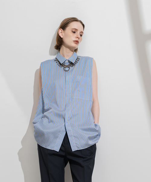 Spick & Span(スピックアンドスパン)の「Sleeveles Shirt / スリーブシャツ(シャツ/ブラウス・レディース・ネイビー/ブルー系その他・FREE)」の2枚目の写真