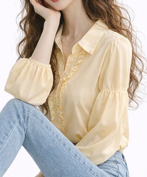 SallyLunn（サリーラン）の「フロントフリルカラーシャツブラウス（シャツ/ブラウス・レディース・イエロー・X-LARGE/MEDIUM/LARGE）」の2枚目の写真