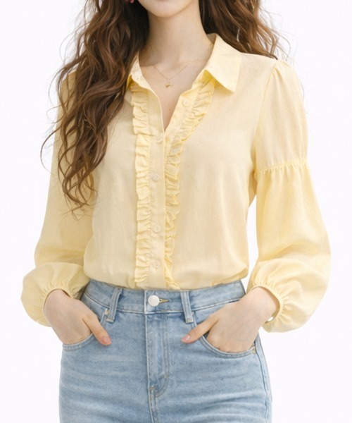 SallyLunn（サリーラン）の「フロントフリルカラーシャツブラウス（シャツ/ブラウス・レディース・イエロー・X-LARGE/MEDIUM/LARGE）」の3枚目の写真