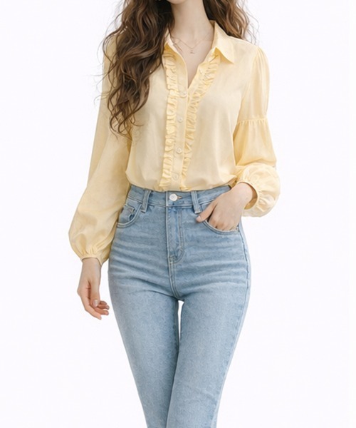 SallyLunn（サリーラン）の「フロントフリルカラーシャツブラウス（シャツ/ブラウス・レディース・イエロー・X-LARGE/MEDIUM/LARGE）」の4枚目の写真