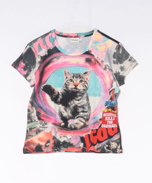 Desigual(デシグアル)の「キャットフォトグラフィック サイケプリントジャージー半袖Tシャツ(Tシャツ/カットソー・レディース・レッド・XL/XS/S/M/L)」の3枚目の写真