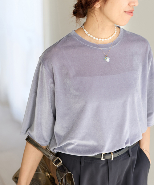 IENA(イエナ)の「シアーベロアTシャツ(Tシャツ/カットソー・レディース・グレー/ホワイト・FREE)」の3枚目の写真