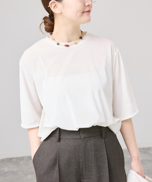 IENA(イエナ)の「シアーベロアTシャツ(Tシャツ/カットソー・レディース・グレー/ホワイト・FREE)」の12枚目の写真