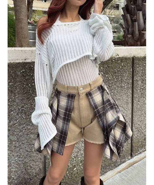 EGOIST（エゴイスト）の「チェックシャツドッキングツイルショートパンツ（その他パンツ・レディース・ブラック/ベージュ・S/M）」の10枚目の写真