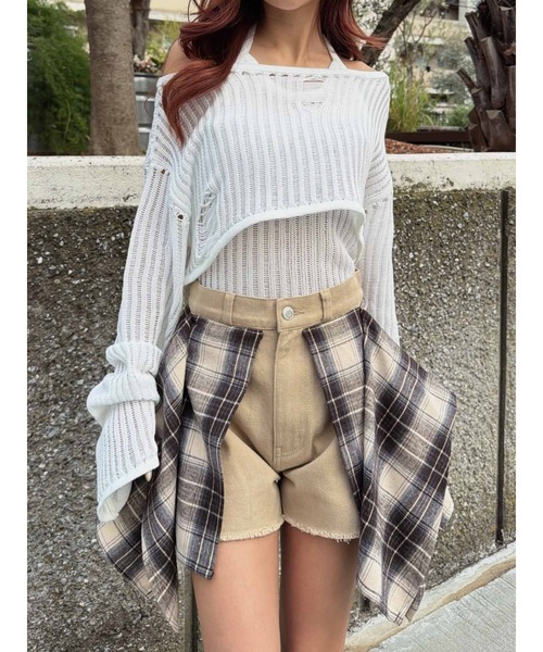 EGOIST（エゴイスト）の「チェックシャツドッキングツイルショートパンツ（その他パンツ・レディース・ブラック/ベージュ・S/M）」の11枚目の写真