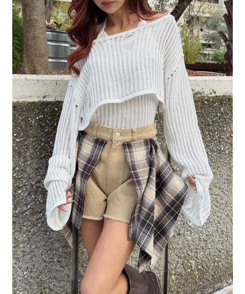 EGOIST（エゴイスト）の「チェックシャツドッキングツイルショートパンツ（その他パンツ・レディース・ブラック/ベージュ・S/M）」の13枚目の写真