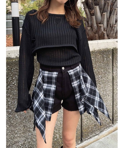 EGOIST（エゴイスト）の「チェックシャツドッキングツイルショートパンツ（その他パンツ・レディース・ブラック/ベージュ・S/M）」の9枚目の写真