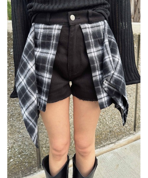 EGOIST（エゴイスト）の「チェックシャツドッキングツイルショートパンツ（その他パンツ・レディース・ブラック/ベージュ・S/M）」の3枚目の写真