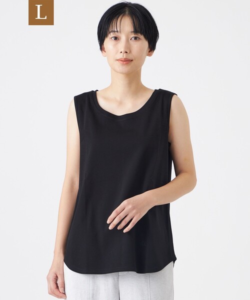 EVEX by KRIZIA(エヴェックスバイクリツィア)の「【L】【ウォッシャブル】コットンスムースタンクトップ(Tシャツ/カットソー・レディース・ブラック/オフホワイト・46/44)」の1枚目の写真