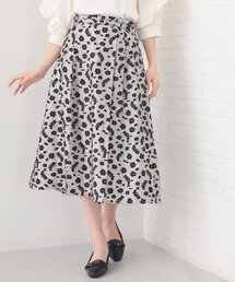 麻調花柄ジャカードフレアスカート【洗える】