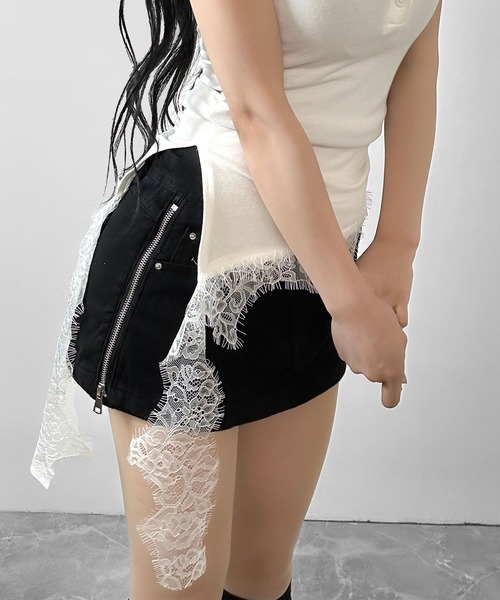 FOLLOWIN(フォロウィン)の「裾レースデザイン ヘンリーネックTシャツ(Tシャツ/カットソー・レディース・グレー/ブラック/ホワイト・FREE)」の6枚目の写真