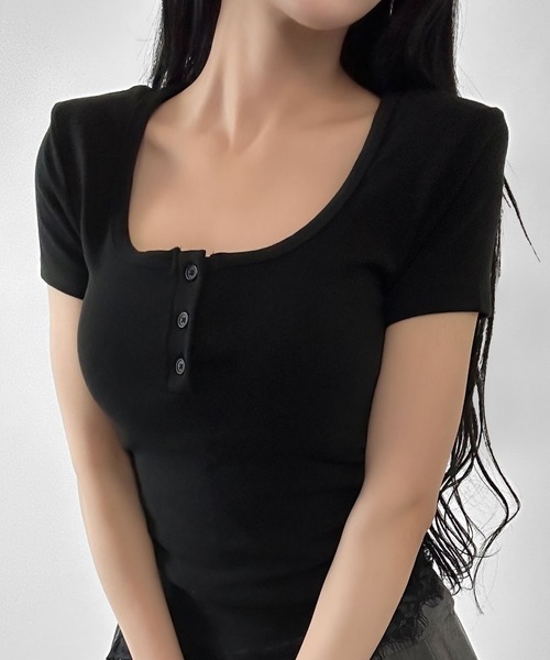 FOLLOWIN(フォロウィン)の「裾レースデザイン ヘンリーネックTシャツ(Tシャツ/カットソー・レディース・グレー/ブラック/ホワイト・FREE)」の20枚目の写真