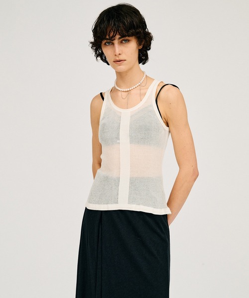 PRANK PROJECT(プランクプロジェクト)の「【2026Summer Pre-Order】シアーリブフリルヘムニットタンク / Sheer Rib Frill Hem Knit Tank(タンクトップ・レディース・ホワイト/レッド/ブラック・FREE)」の2枚目の写真