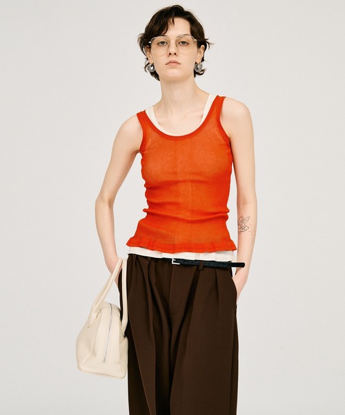 PRANK PROJECT(プランクプロジェクト)の「【2026Summer Pre-Order】シアーリブフリルヘムニットタンク / Sheer Rib Frill Hem Knit Tank(タンクトップ・レディース・ホワイト/レッド/ブラック・FREE)」の6枚目の写真