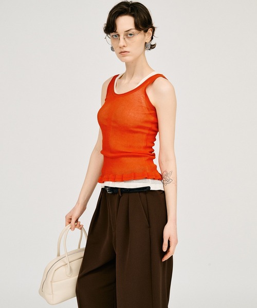 PRANK PROJECT(プランクプロジェクト)の「【2026Summer Pre-Order】シアーリブフリルヘムニットタンク / Sheer Rib Frill Hem Knit Tank(タンクトップ・レディース・ホワイト/レッド/ブラック・FREE)」の7枚目の写真