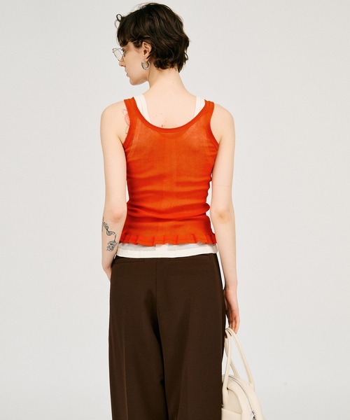 PRANK PROJECT(プランクプロジェクト)の「【2026Summer Pre-Order】シアーリブフリルヘムニットタンク / Sheer Rib Frill Hem Knit Tank(タンクトップ・レディース・ホワイト/レッド/ブラック・FREE)」の8枚目の写真