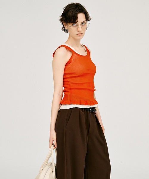 PRANK PROJECT(プランクプロジェクト)の「【2026Summer Pre-Order】シアーリブフリルヘムニットタンク / Sheer Rib Frill Hem Knit Tank(タンクトップ・レディース・ホワイト/レッド/ブラック・FREE)」の9枚目の写真