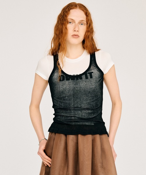 PRANK PROJECT(プランクプロジェクト)の「シアーリブフリルヘムニットタンク / Sheer Rib Frill Hem Knit Tank(タンクトップ・レディース・ホワイト/レッド/ブラック・FREE)」の4枚目の写真