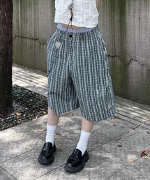 Blue green plaid loose shorts