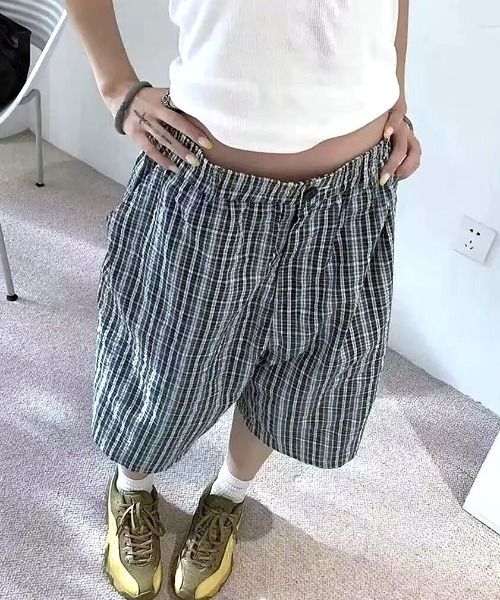 Vipoa（ヴィポア）の「Blue green plaid loose shorts（その他パンツ・レディース・グリーン・FREE）」の6枚目の写真