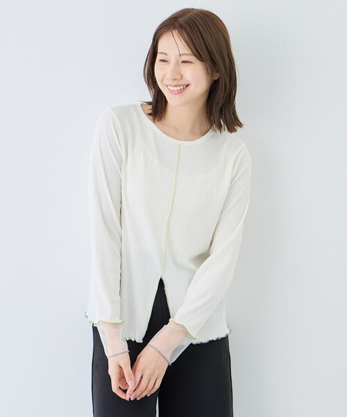 Jayro(ジャイロ)の「袖シアーメローカットソー(Tシャツ/カットソー・レディース・ホワイト系その他3/ライトグリーン/ピンク・FREE)」の2枚目の写真