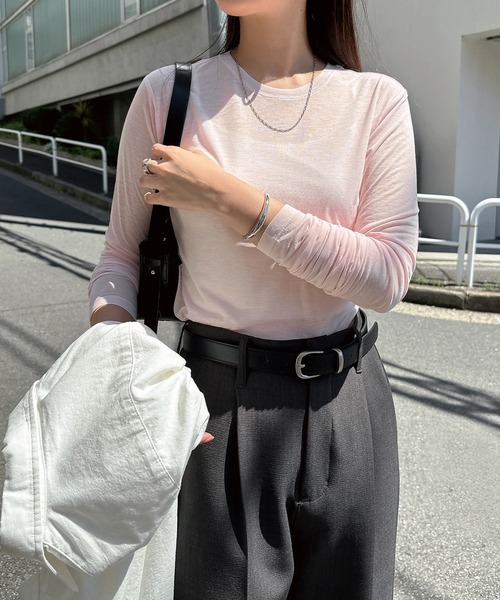 andme(アンドミー)の「【選べるネックデザイン】長袖シアーTシャツ(Tシャツ/カットソー・レディース・ブラック系1/ホワイト系1/ブラウン/ピンク/ブラック/ブラウン系1/ピンク系1/アイボリー・FREE)」の8枚目の写真